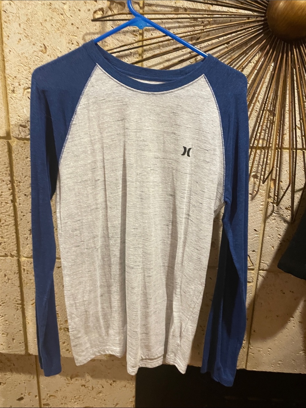 Hurley Heather White Body with Navy Raglan Sleeves Long Sleeve Tee